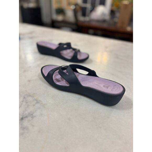 Crocs Rhonda Wedge Sandals Women’s Size W7 Blue & Lavender comfort gift for her - Picture 5 of 6